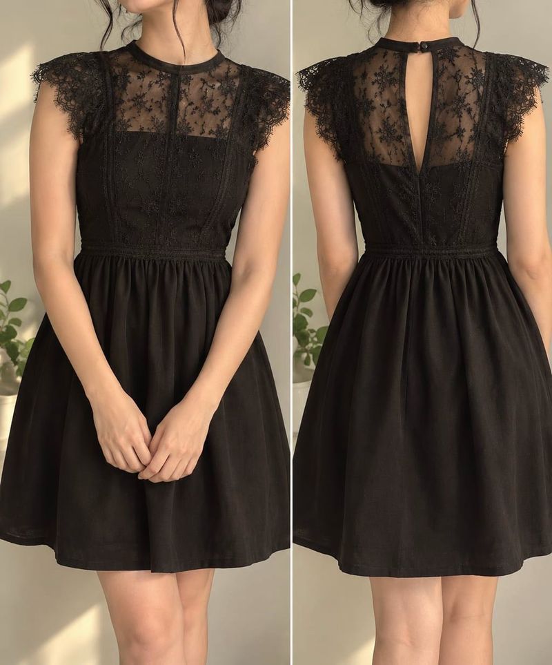Elegant Black Lace Cap Sleeve Dress