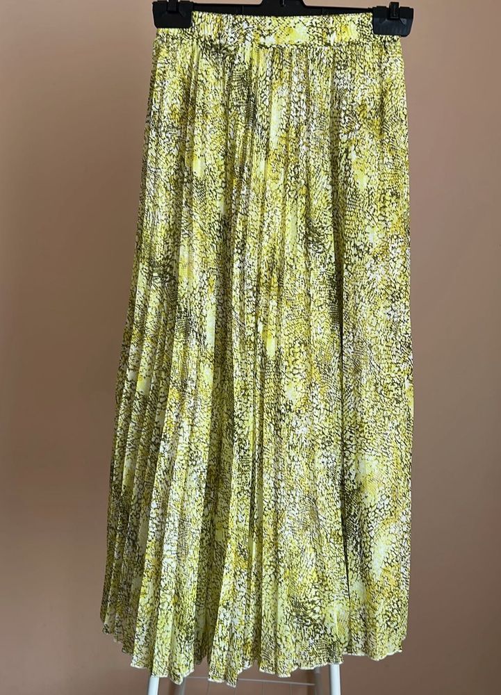 Yellow Mix Accordian Pleated Midi Skirt