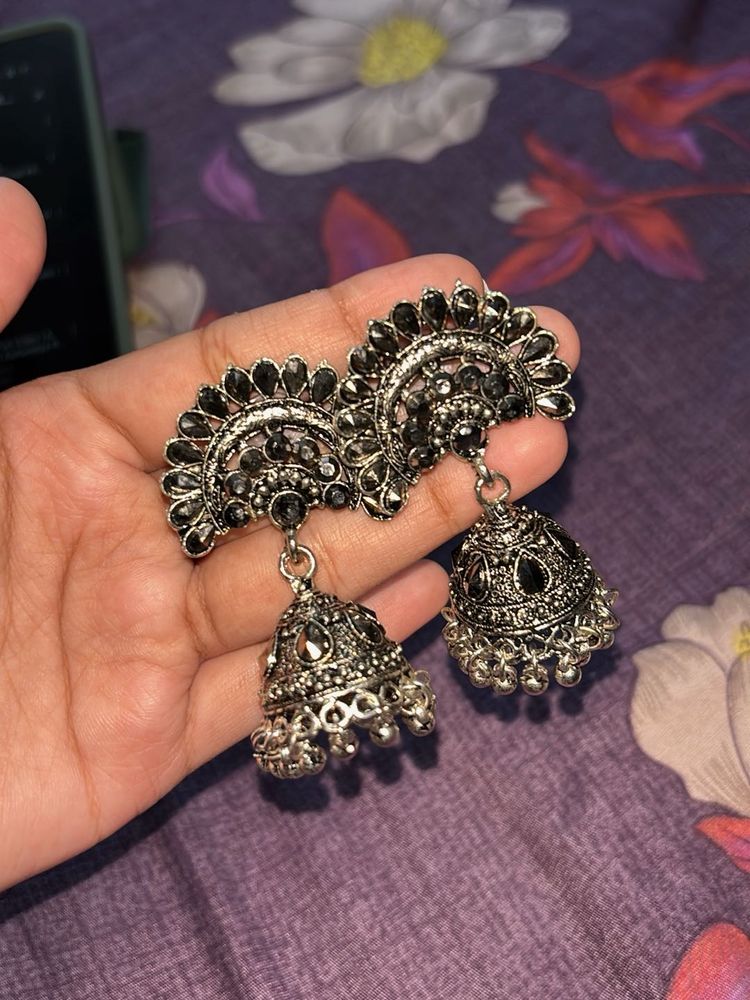Designer Oxidized Jhumka Earrings