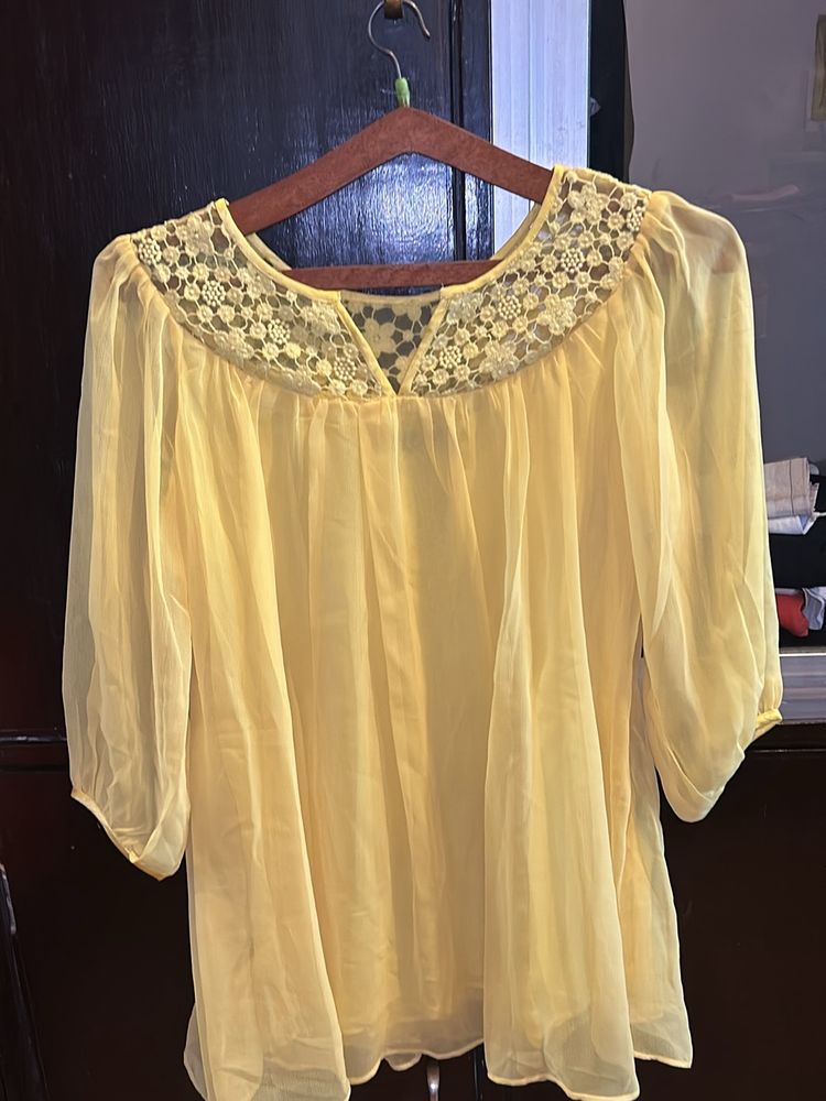 Yellow Georgette Top From Taurus