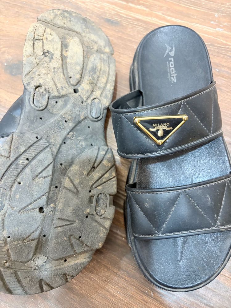 Black Slides with Gold Accent