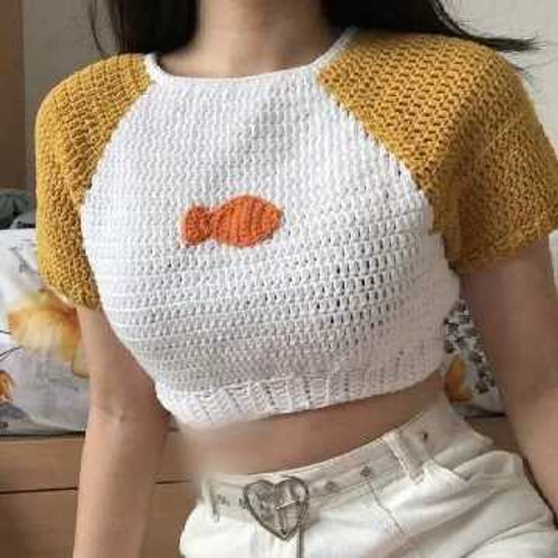 Crochet Crop Top with Fish Detail