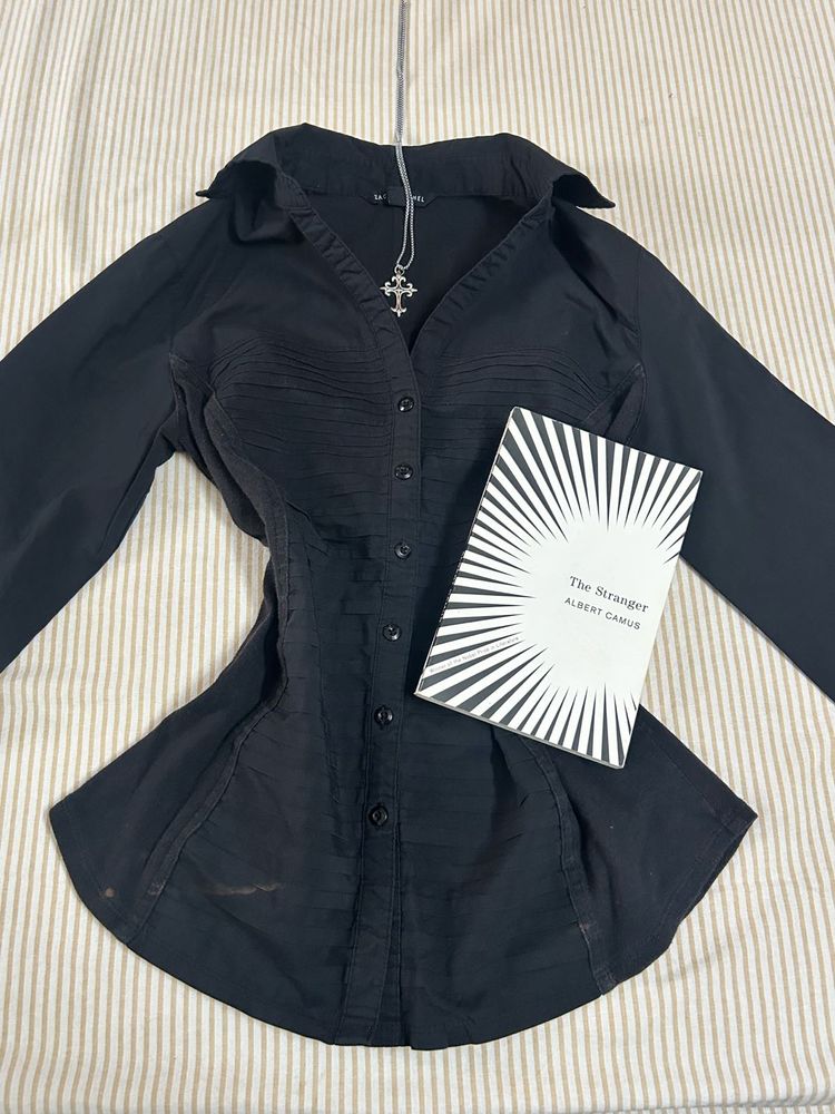 Black Collared Button-Up Top