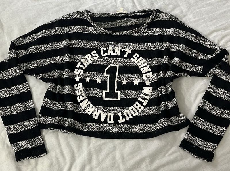 Striped Graphic Print Long Sleeve Top