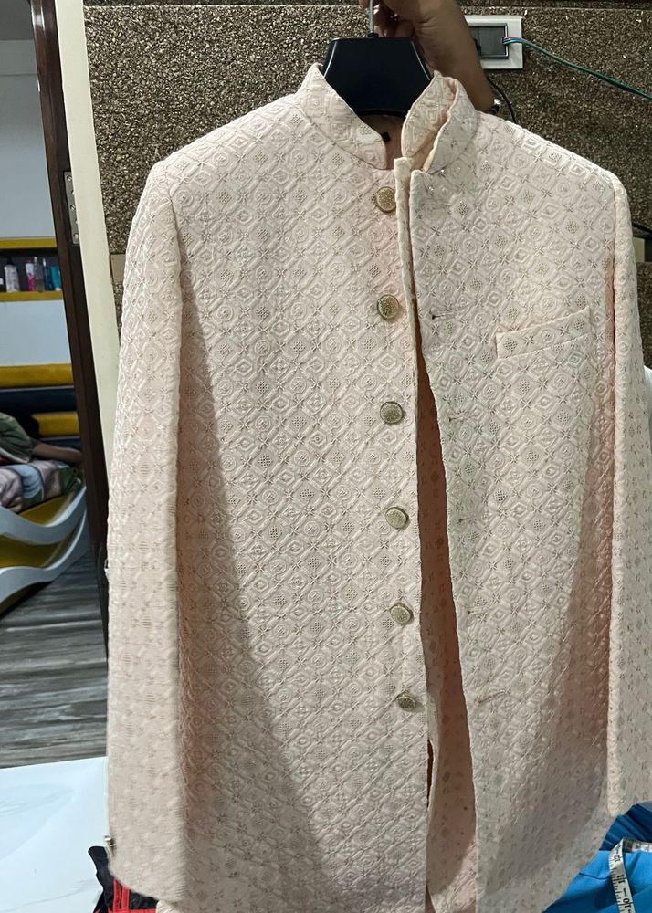 Men's Peach Embroidered Bandhgala Jacket
