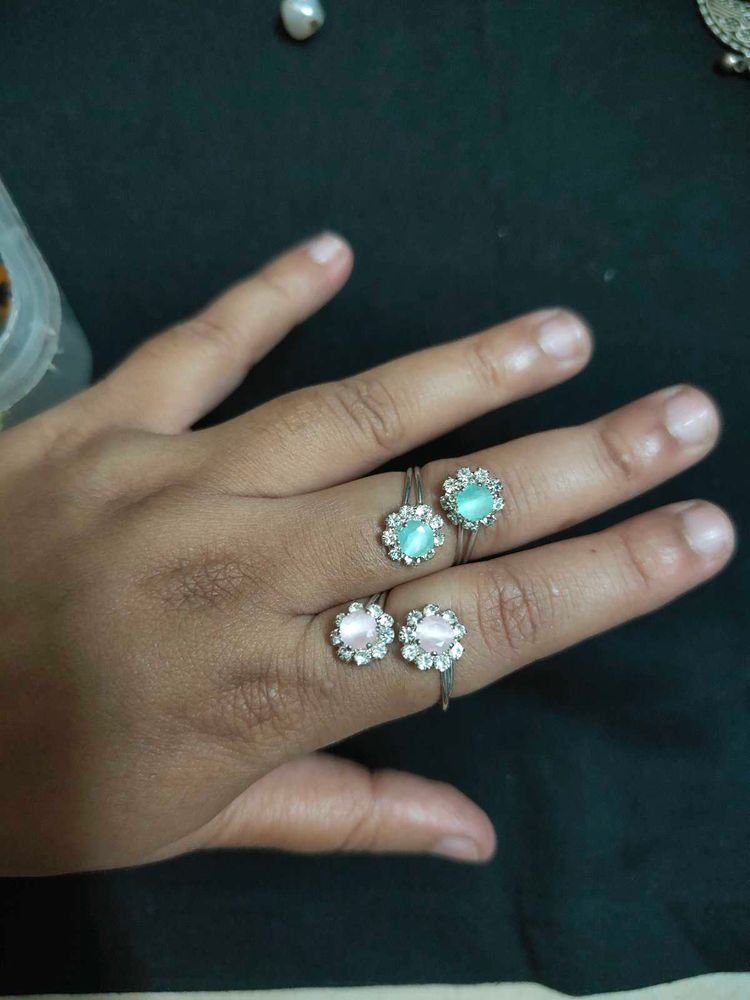 Set of 4 Elegant Gemstone Rings
