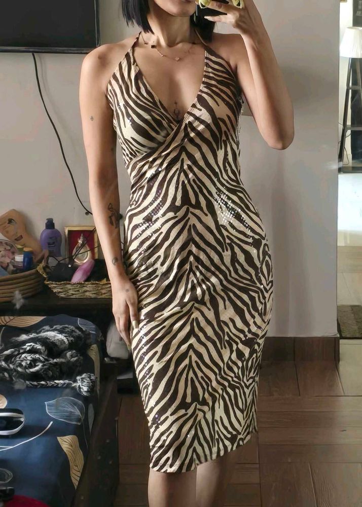 Zebra Print Midi Dress
