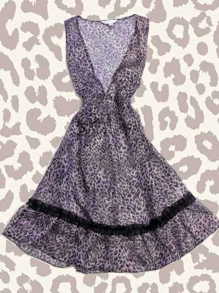 Vintage Y2K Sheer Purple Leopard Lace Trim Dress