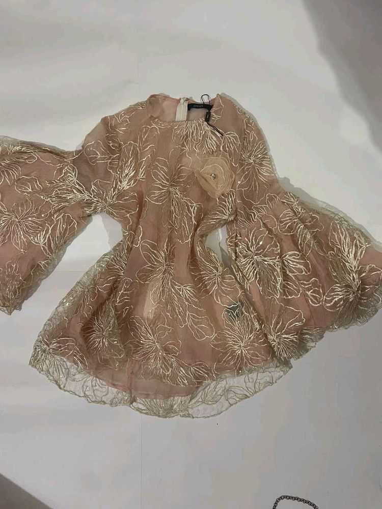 Elegant Embroidered Bell Sleeve top dress
