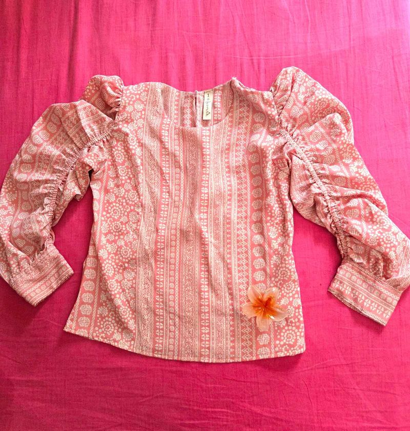Pink Printed Puff Sleeve Top