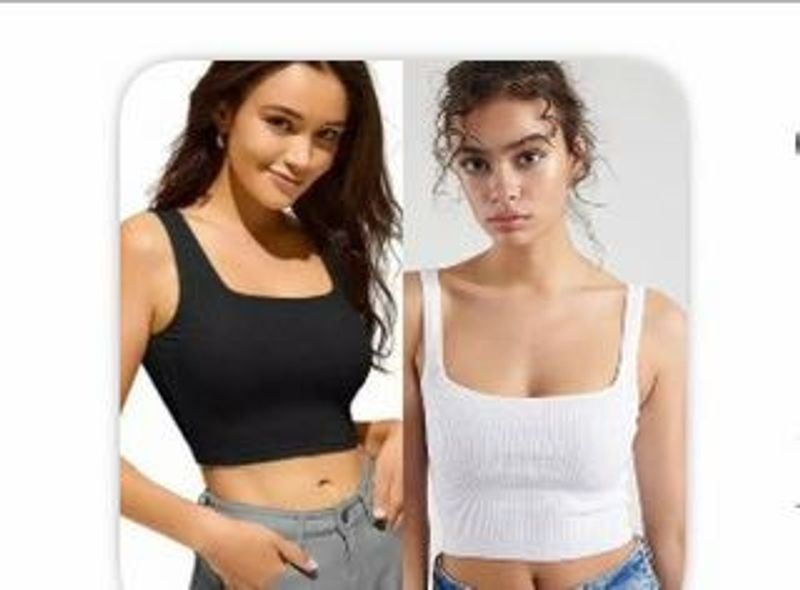 B&amp;W Ribbed Scoop Neck Crop Top