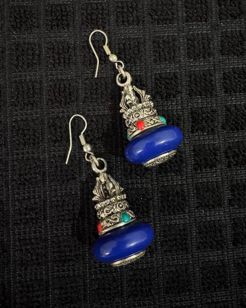 Navratri Blue Beaded Ethnic Danglers
