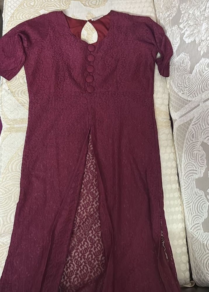 Maroon Lace Ethnic Gown