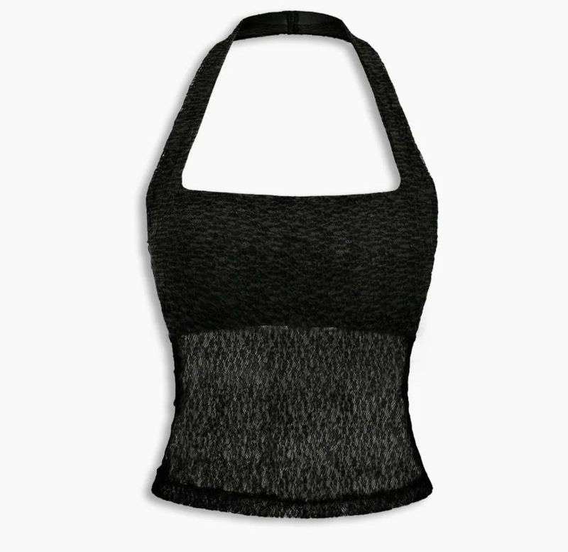 Black Textured Halter Neck Top