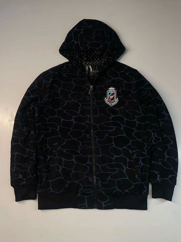Men's Black Patterned Zip-Up Hoodie