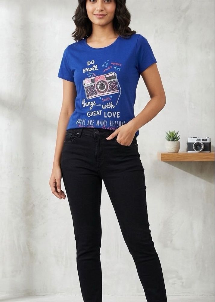 Cute Blue Camera Graphic T-Shirt