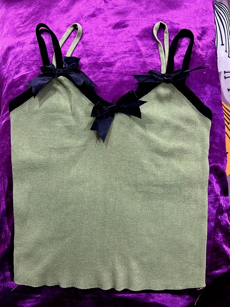 Cute Green Camisole Top with Bows