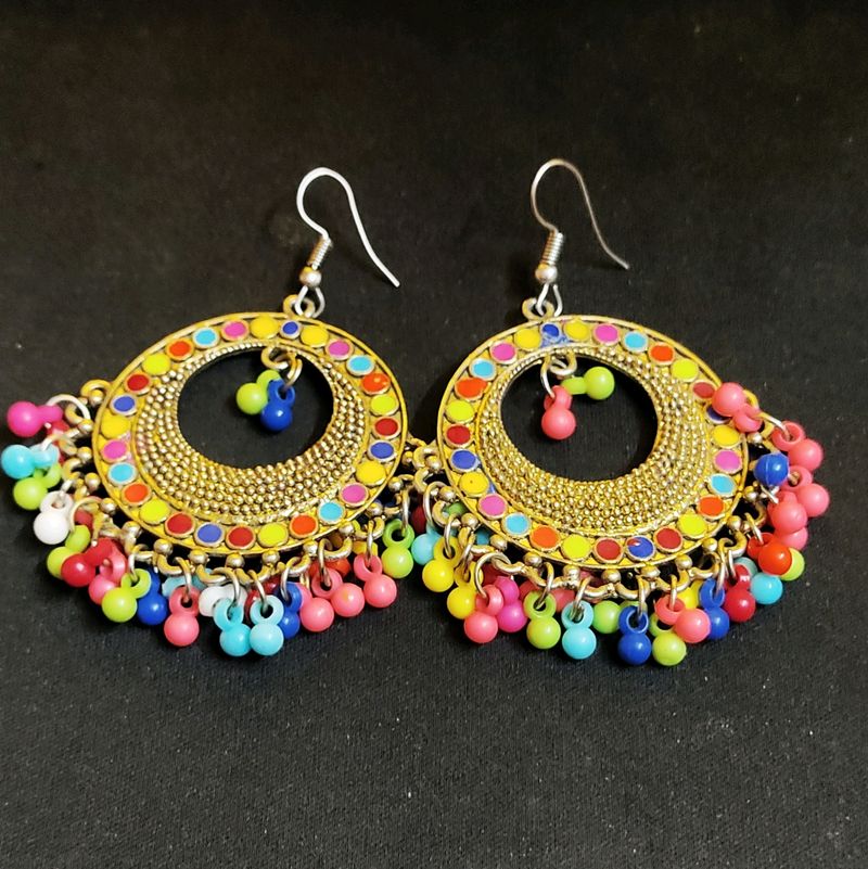 Beautiful Ethnic Golden Multibead Earring