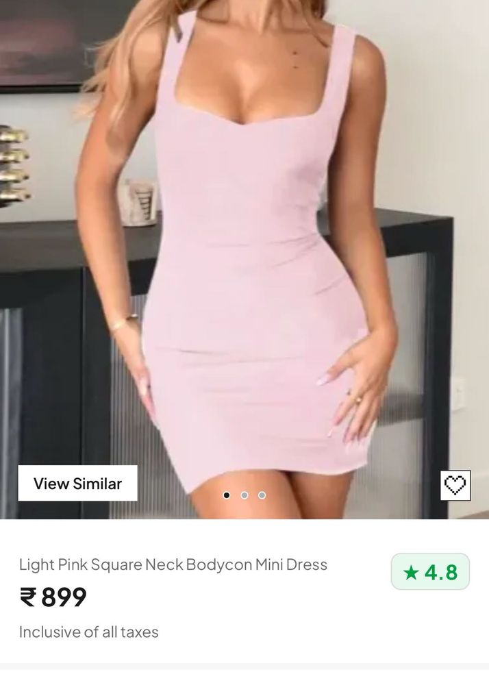 Light Pink Square Neck Bodycon Mini Dress- New me