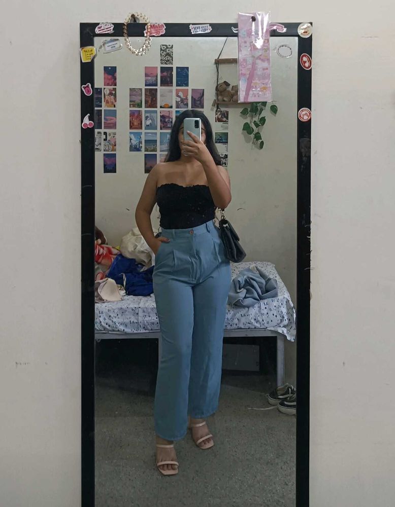 Stylish Light Blue High-Waisted Pants