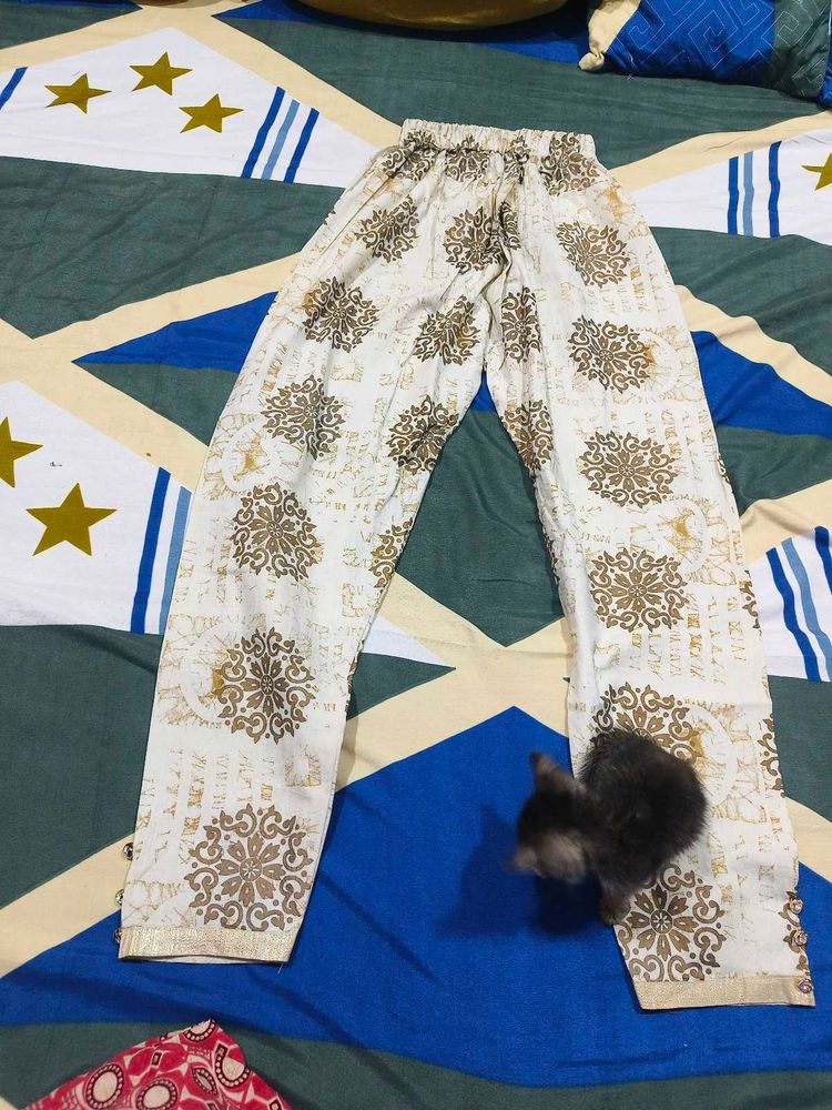 Elegant Cream &amp; Gold Printed Palazzo Pants