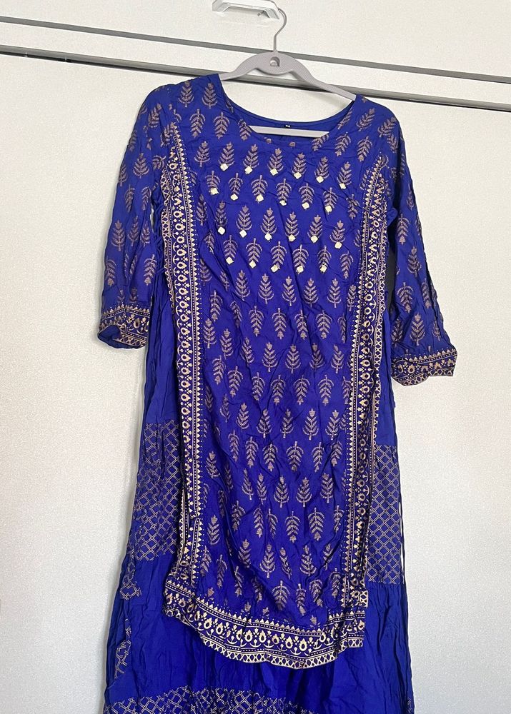 Vibrant Blue Kurta with Gold Print