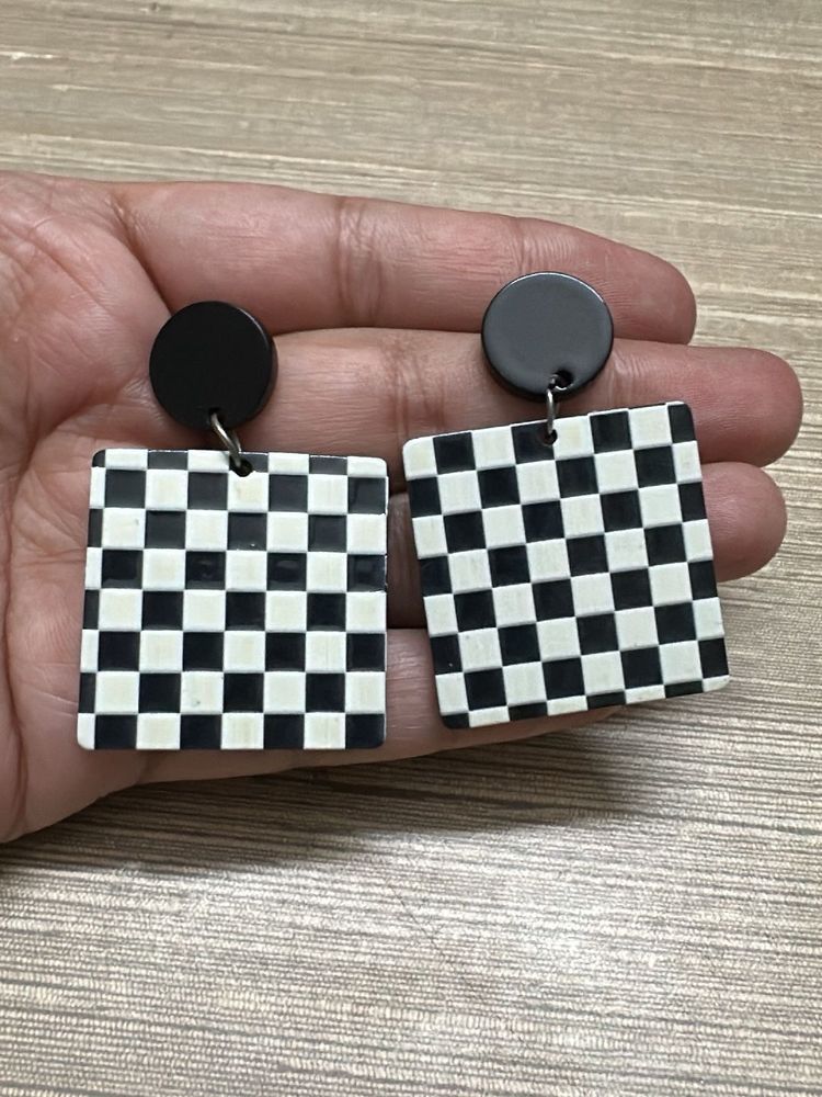 brand new quirky Checkerboard Square Dangle Earrin