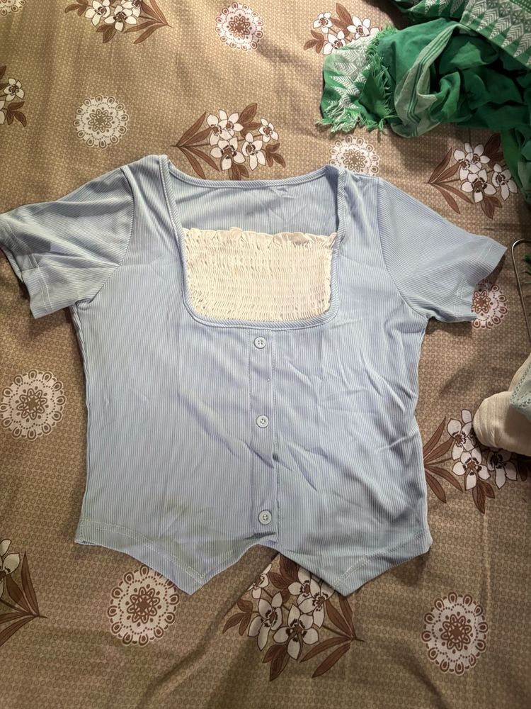 Light Blue Square Neck Top