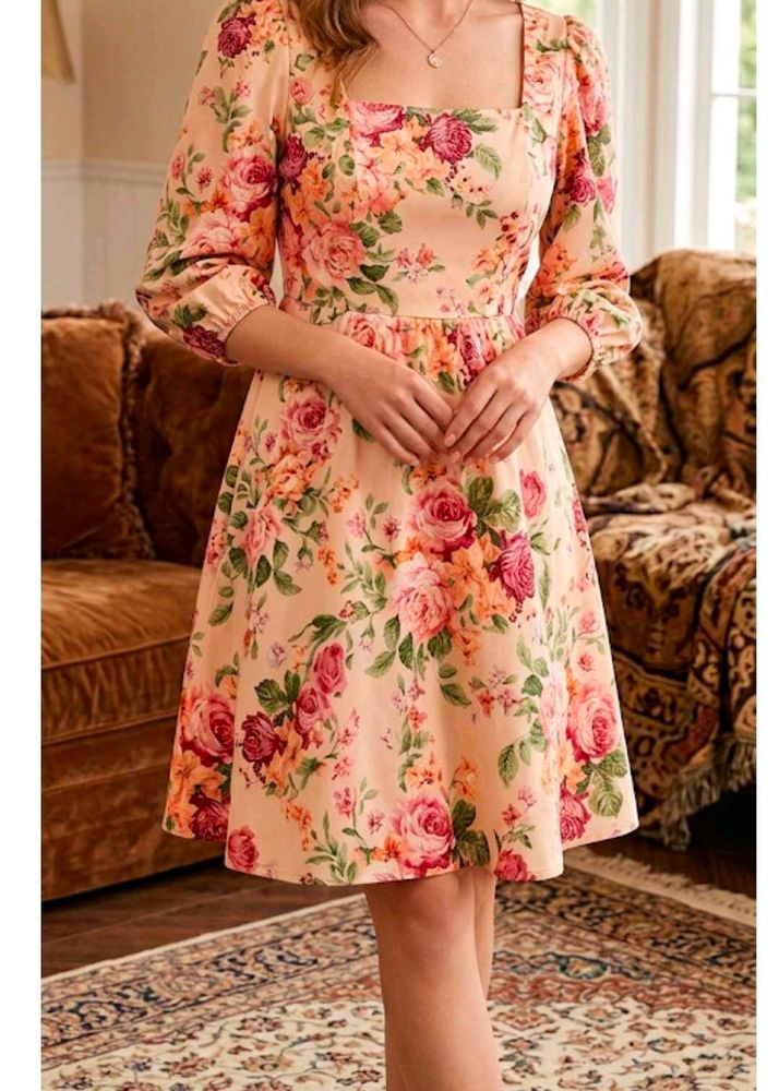 Floral Print Square Neck Dress