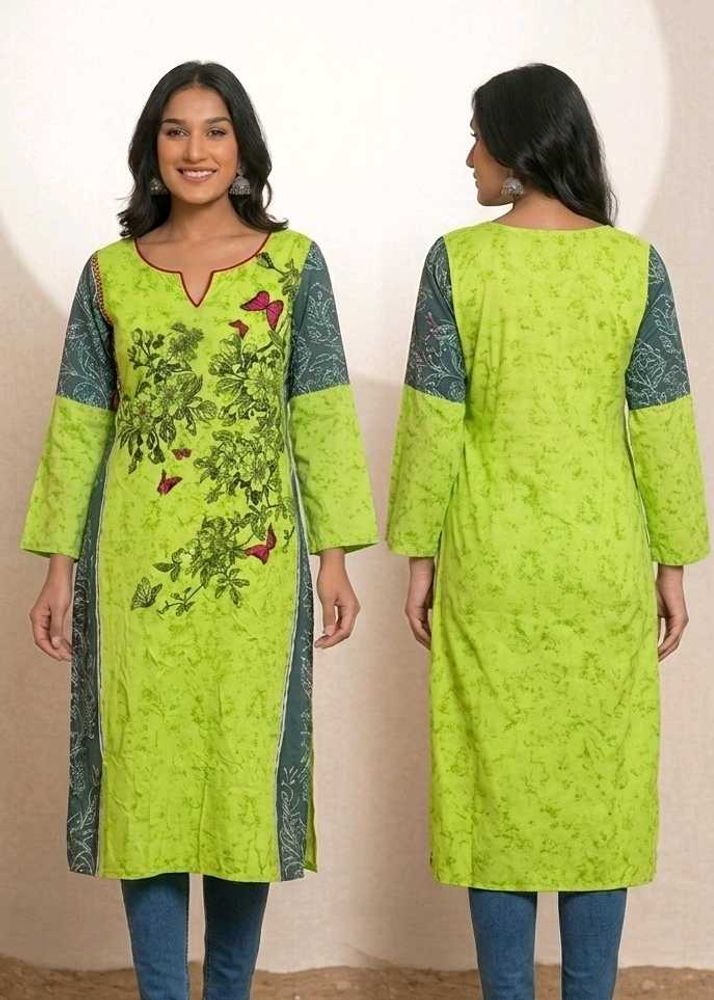 Vibrant Green Floral Print Kurta