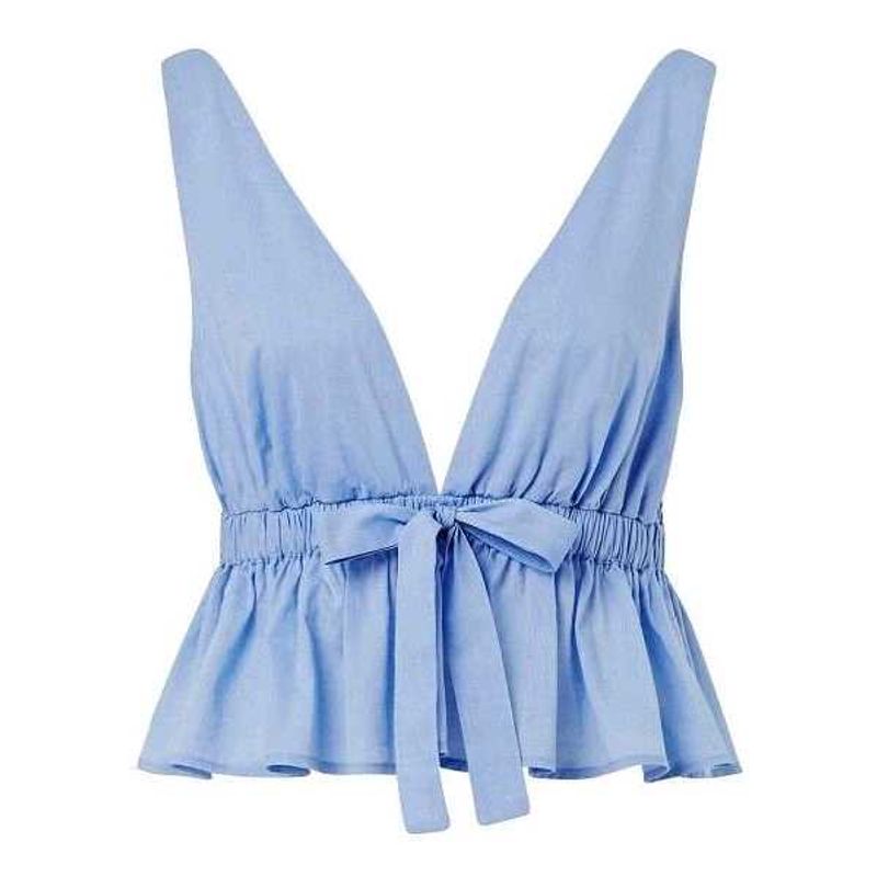 Light Blue Plunge Neck Peplum Top