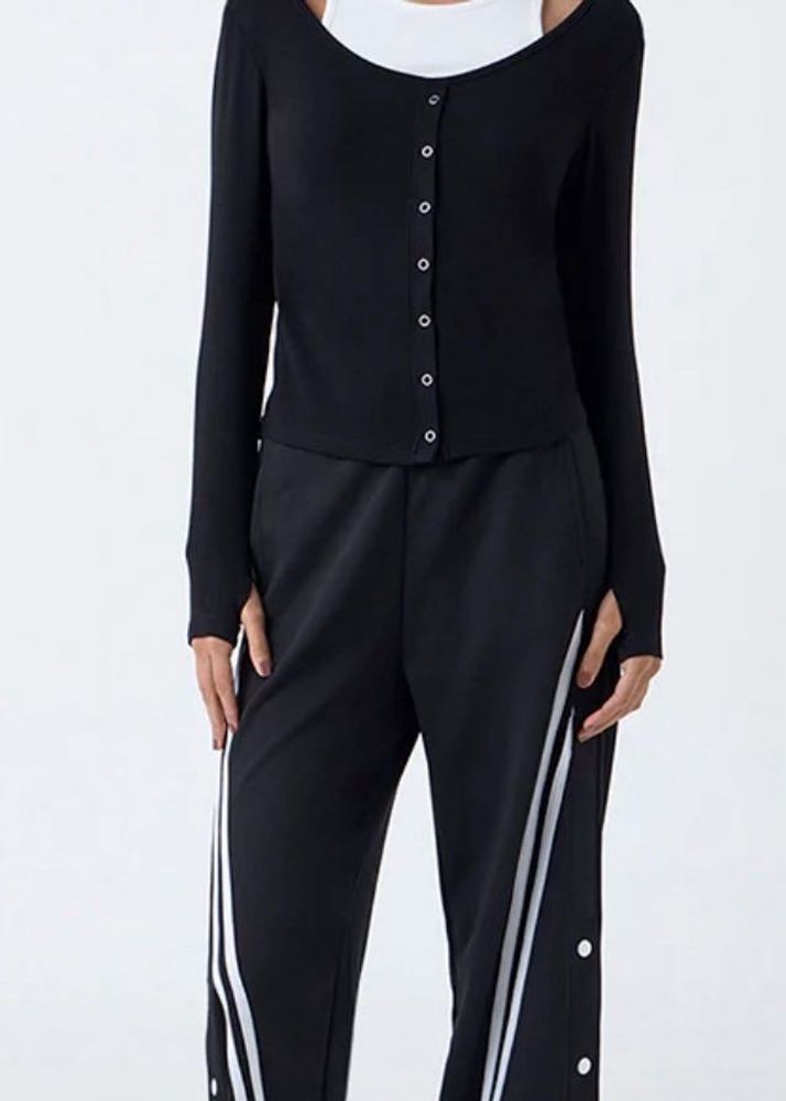 Black Ribbed Cold Shoulder Layered Top for Women