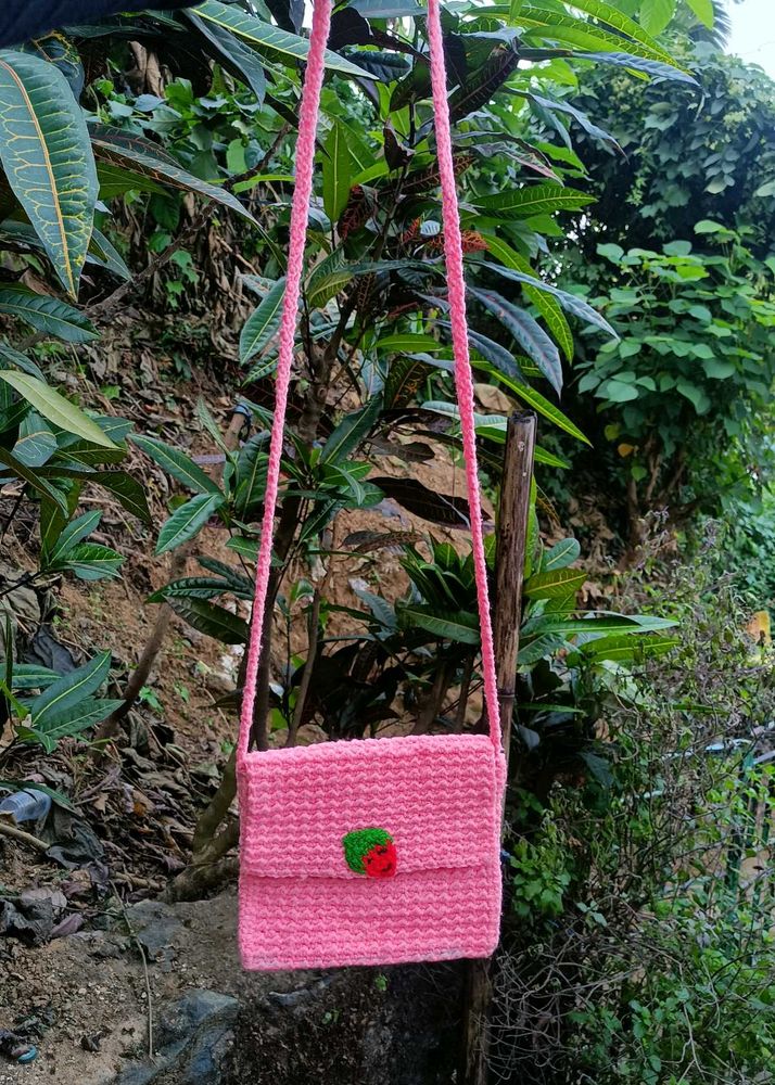 Pink Crochet Crossbody Bag