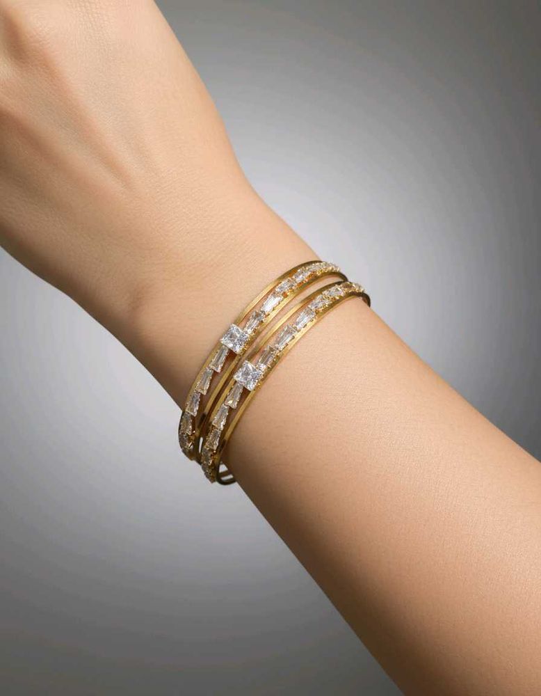Anti Tarnish Gold &amp; Crystal Bangle Set