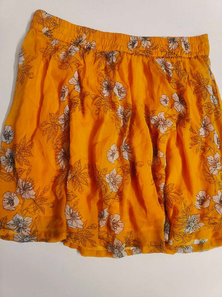 Mustard Yellow Floral Print A-Line Ski