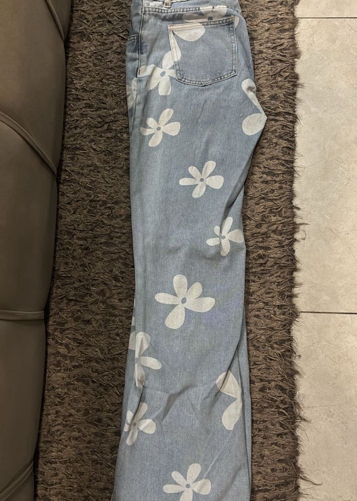 Floral Print Wide Leg Jeans