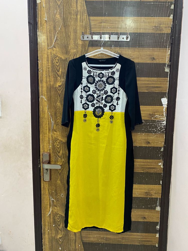 Vibrant Yellow &amp; Black Kurta