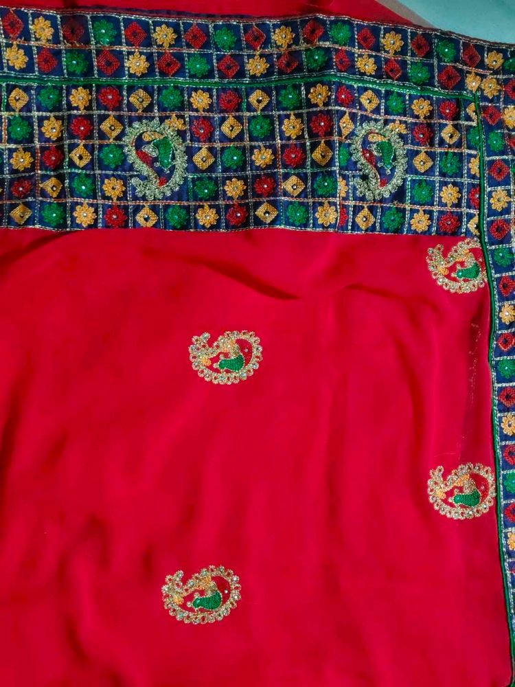 Red Embroidered Saree with blouse
