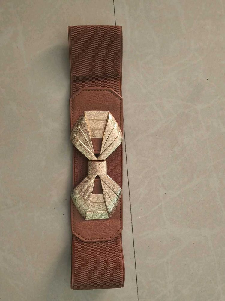 Elastic Stretch Belt with Gold Buckle