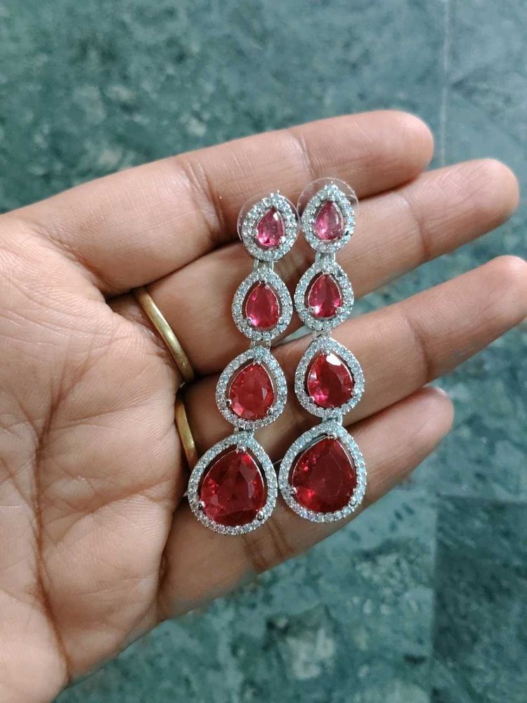 Red Stone Drop Earrings