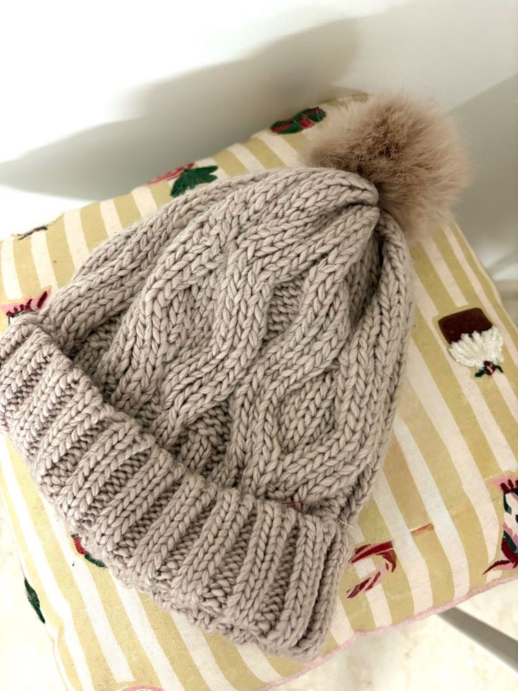 Cozy Cable Knit Beanie with  Pom