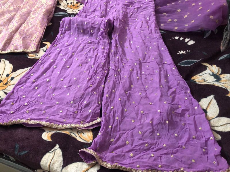 Embroidered Palazzo Pants Short Kurta With Duptta