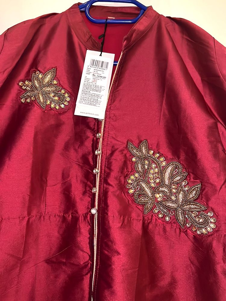 New Maroon Ethnic Long Kurti Zari Patch Work
