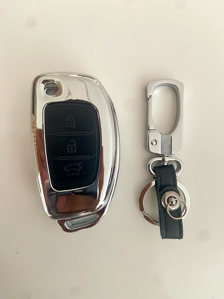 Chrome Car Key Case with Keychain