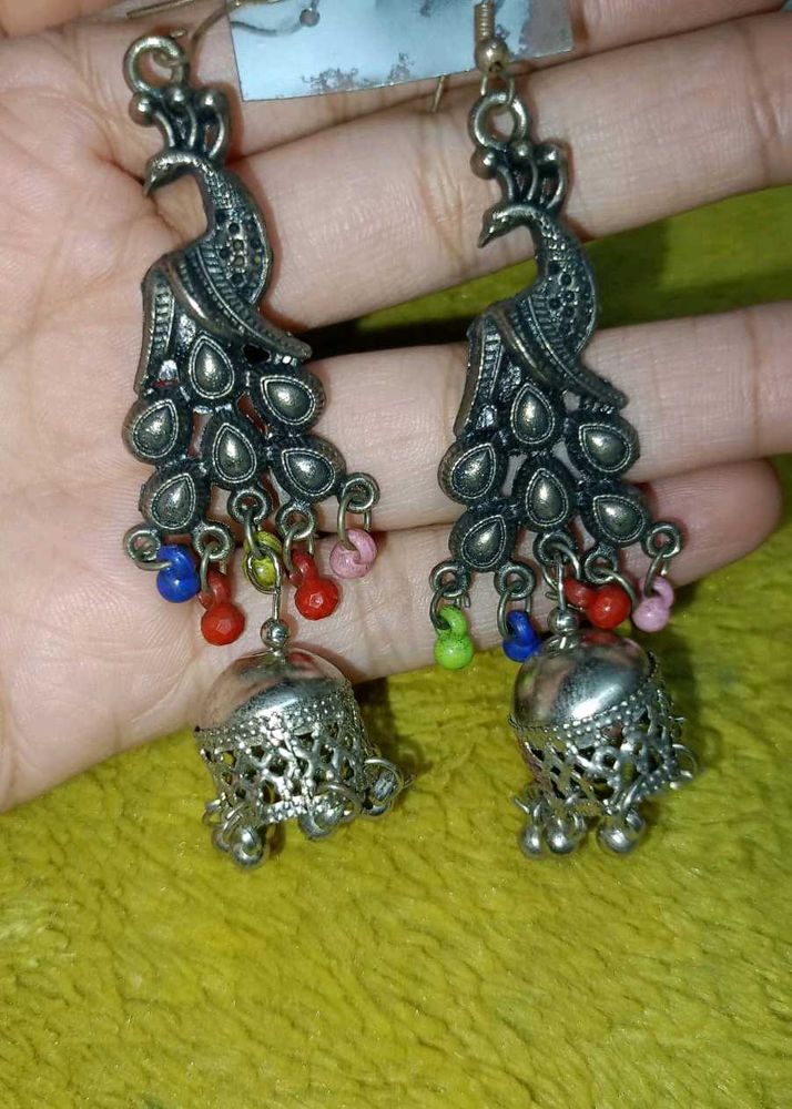 Peacock Jhumka Earrings with 2 more