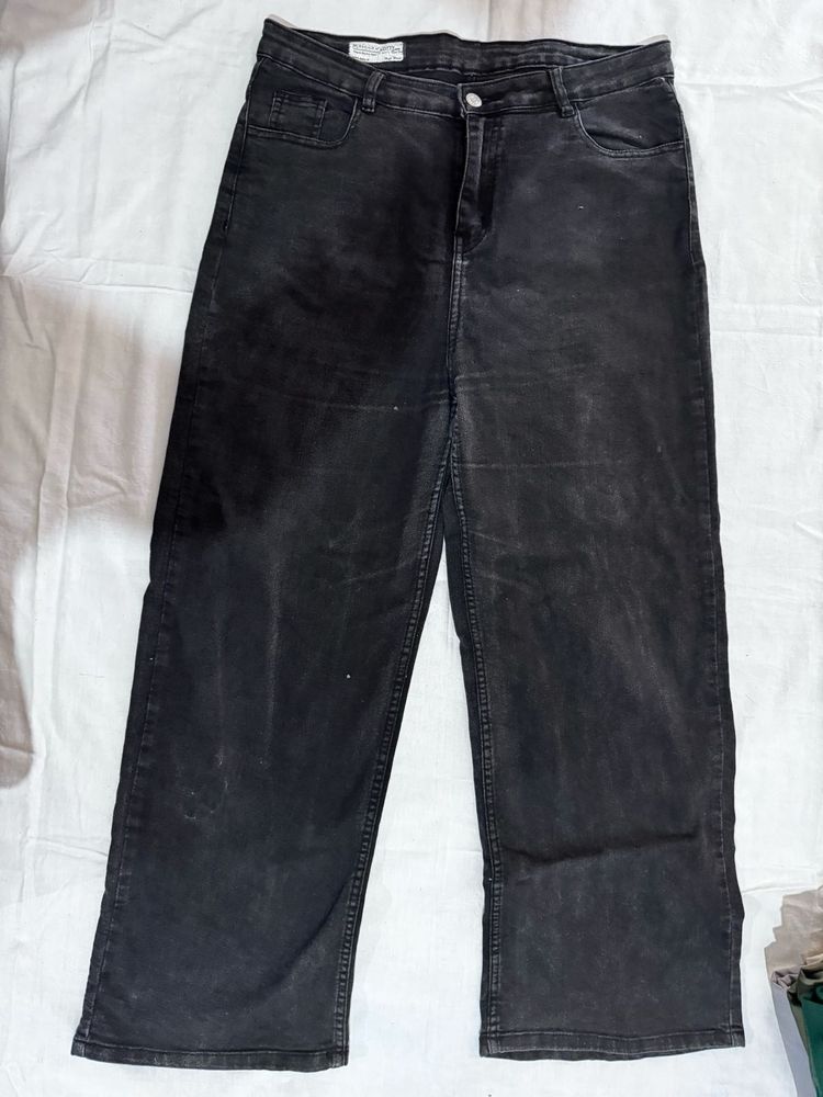 Wide Leg Washed Black Jeans