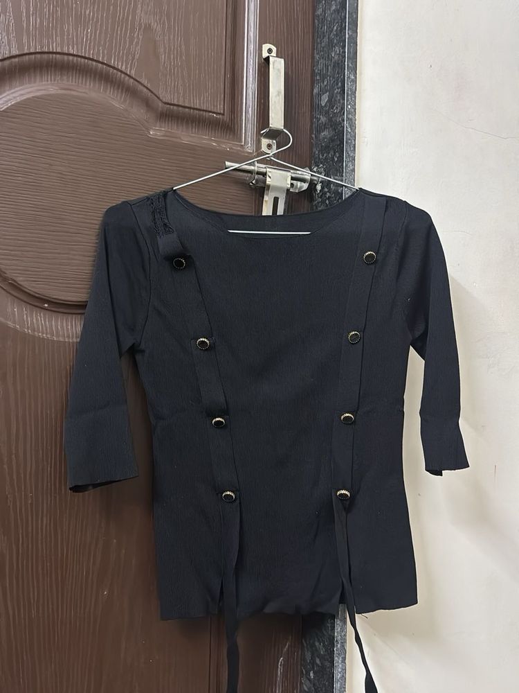 Chic Black Button-Detail Top