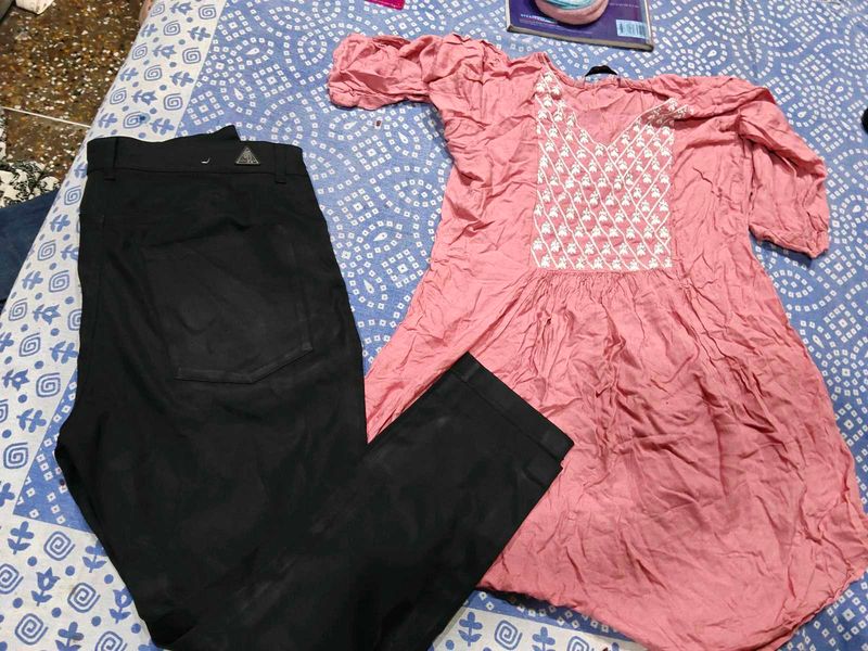 Pink Kurti 34-36 with Black Pants