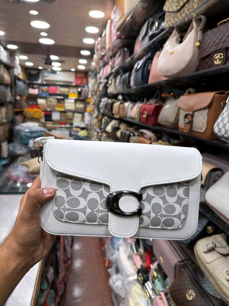 Stylish White &amp; Grey Monogram Crossbody Bag