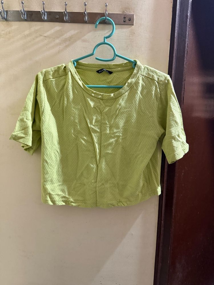 Lime Green Textured Crop Top